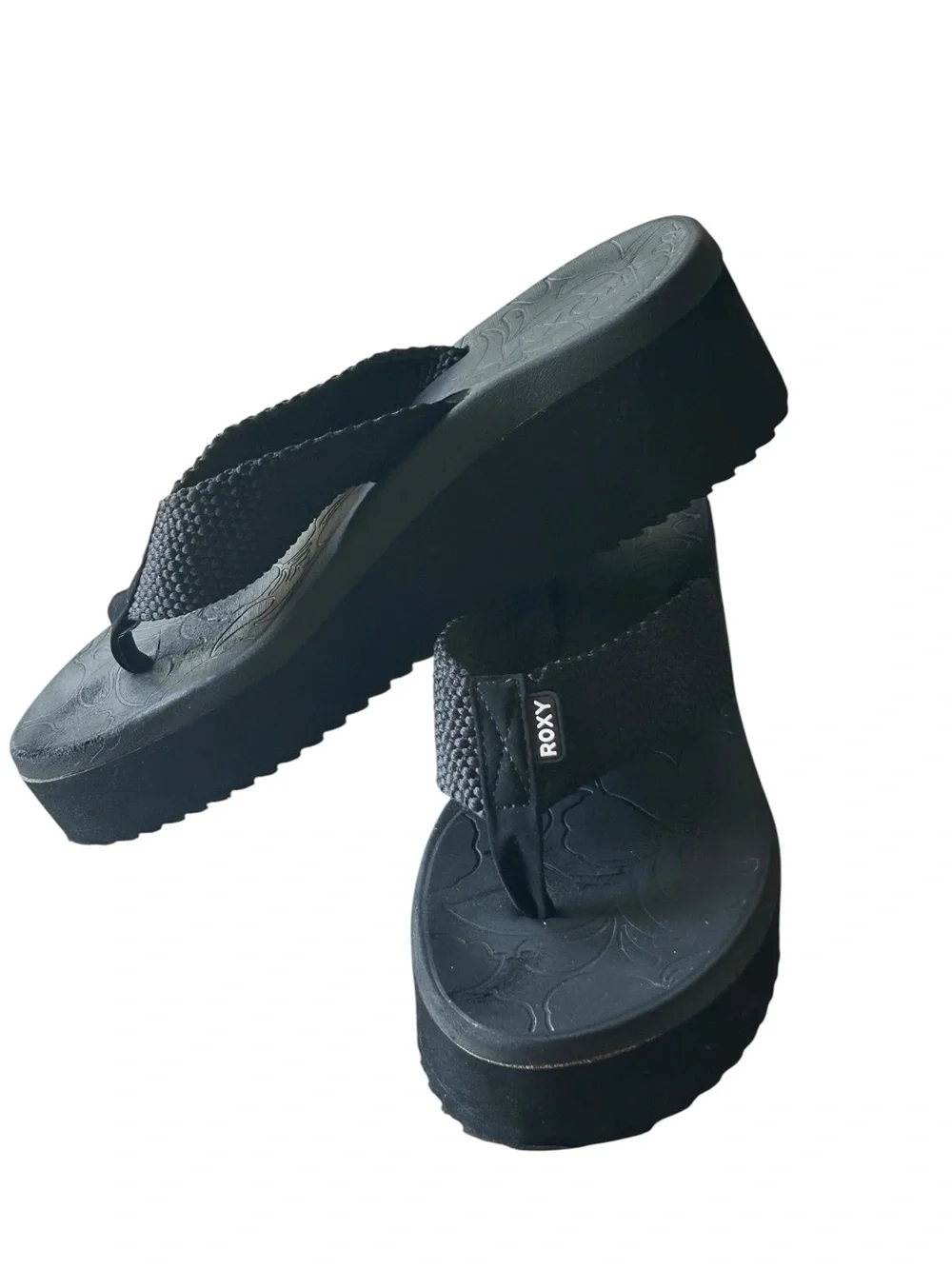 Roxy KALLI II Thick Platform Wedge Sandals Black Slip On Size 11
